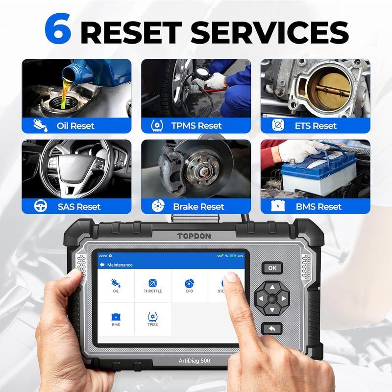 Escáner automotriz, herramienta de diagnóstico para vehículos con funciones de reinicio de aceite/SAS/acelerador, diagnóstico de motor/ABS/SRS/transmisión, AutoVIN, lector de códigos de error del motor con prueba de batería y actualizaci